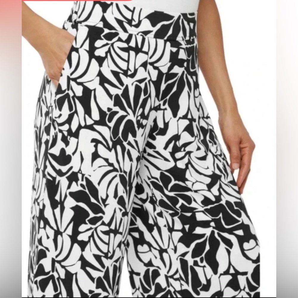 NEW - Three Dots Black and White Leaf Print Wide Leg Pants, Size XL - Picture 6 of 9